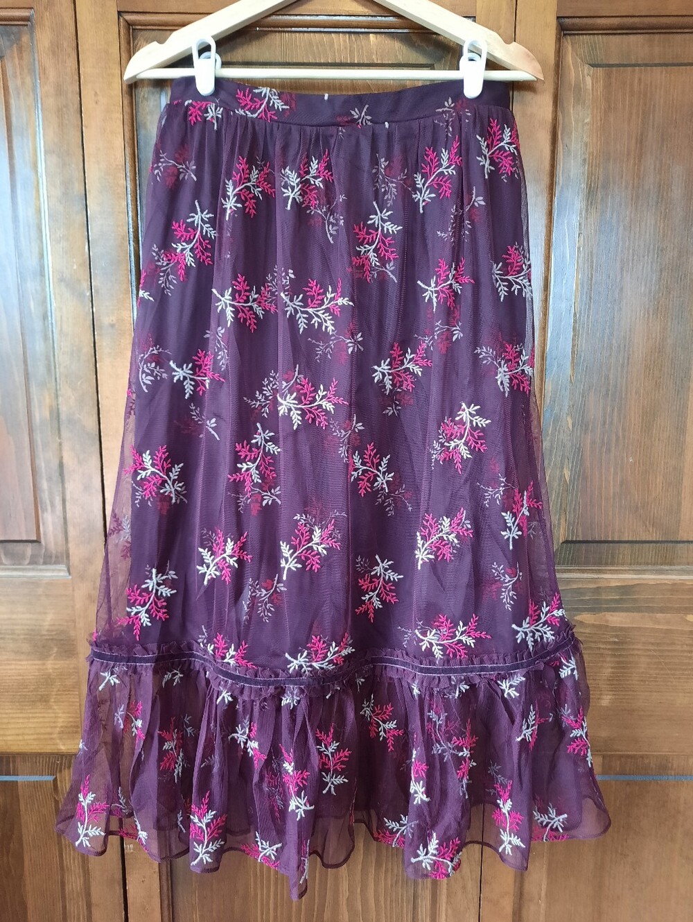 Sundance Catalog Aster Bloom Lined Ruffle Prairie Skirt Embroidered Midi Size PS